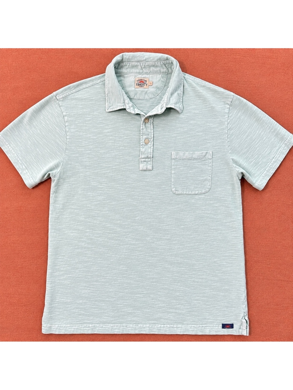 Faherty Brand Light Blue Short Sleeve Polo Shirt with Pocket - Size Large